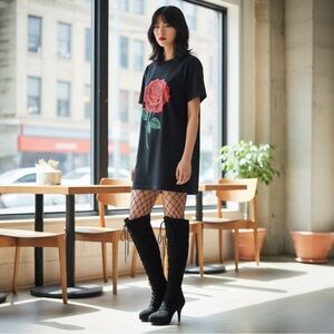 Vintage Paco Pacogil Black Suede Leather Knee-High Lace-Up Heeled Boots